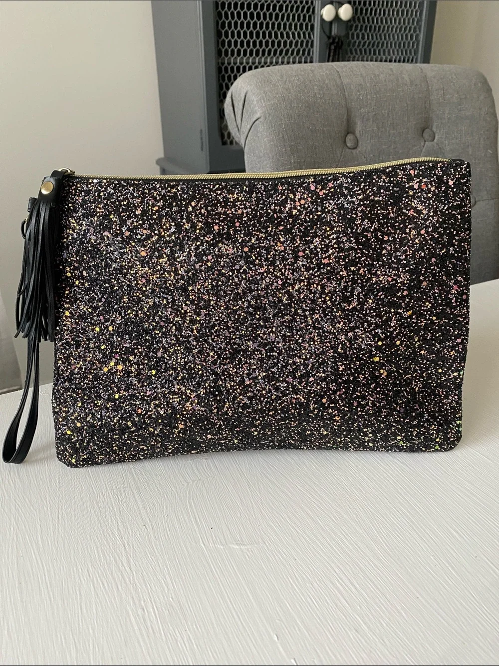 Multicolor Sequin Glitter Sparkle Wristlet Clutch Bag, Black Shimmery Rose Gold